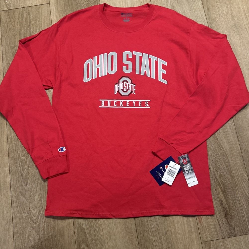 Ohio State Buckeyes Men's LS Tee‎ Red Logo Footbal College Large NEW
